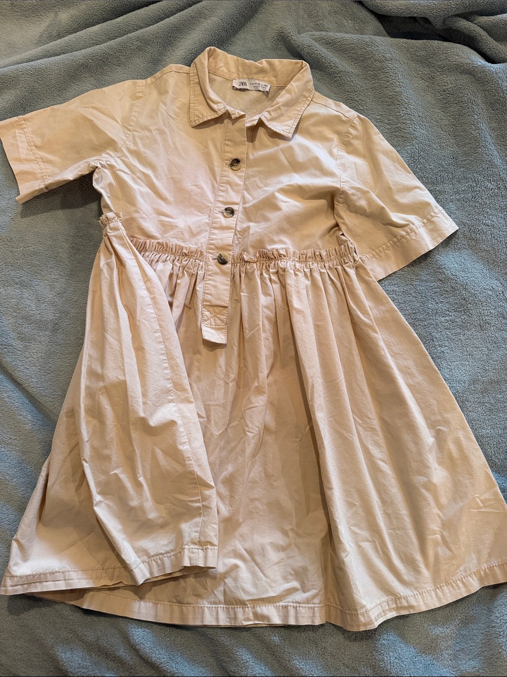 Zara Cream Button-Front Shirt Dress for Girls